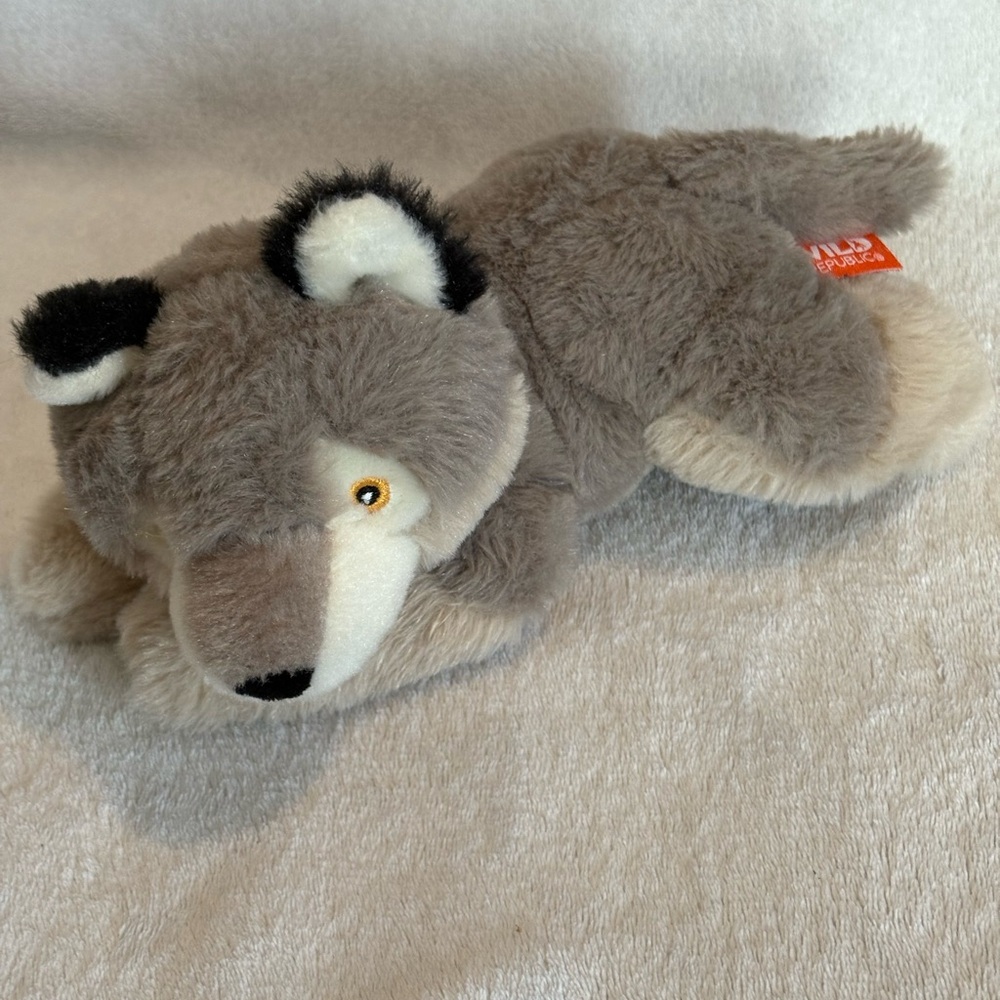 Wild Republic Wolf Puppy Plush Stuffed Animal Laying Embroidered Eyes 8”